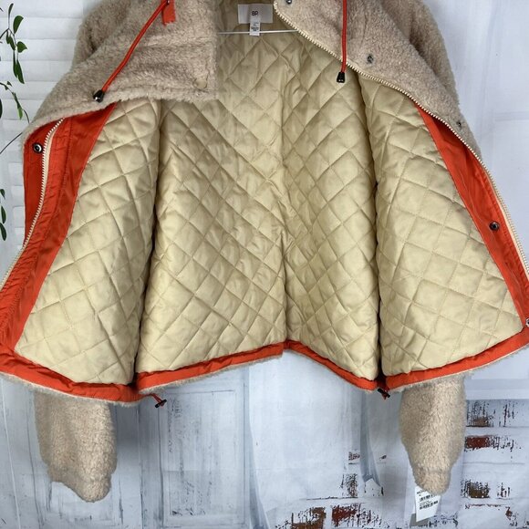 BP. Nordstrom Juniors Faux Shearling Boxy Bomber Teddy Jacket Beige Burnt Sz Med - Picture 5 of 8
